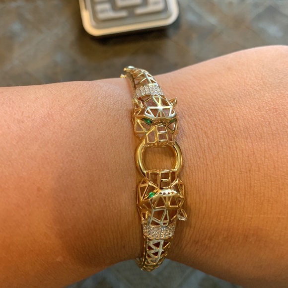 Double head panther bangle bracelet - Picture 8 of 11